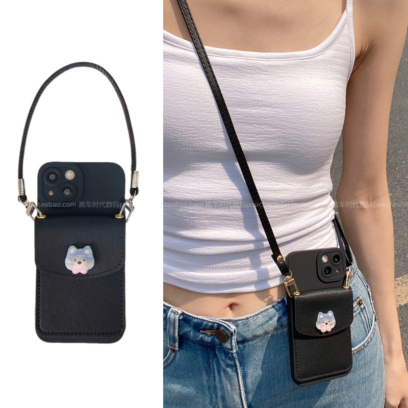 时尚简约黑西高地立体公仔卡包适用华为mate70手机壳mate60Pro斜挎背带nova13全包边Pura70新款ins畅享70Pro