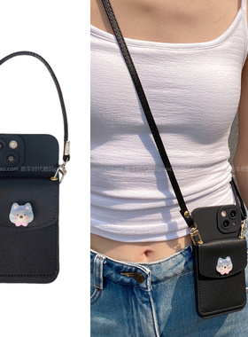 时尚简约黑西高地立体公仔卡包适用vivox100手机壳x200promini斜挎背带s20/s19全包边s18新款insy78女生y100i