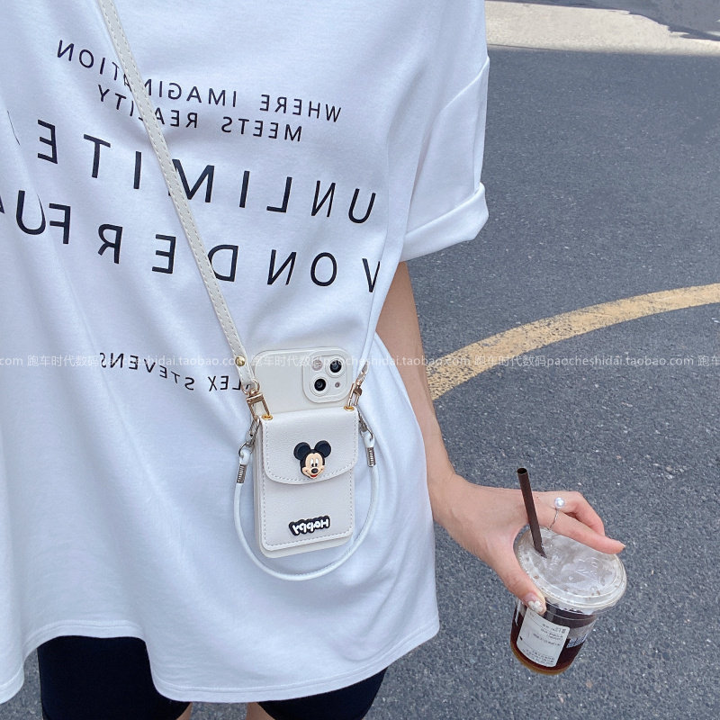 卡通米老鼠公仔英文卡包适用vivox300手机壳x300pro新款s30女s19网红iqooz9斜挎x200s简约小众温柔全包软壳
