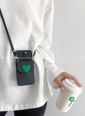 适用mate60Pro/mate50手机壳p60/p50pro绿色爱心插卡包nova12斜挎背带nova9全包壳p40p防摔nova11新款mate40p