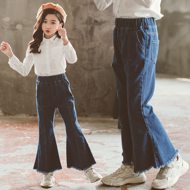 8童装女童牛仔裤2019女孩喇叭流苏裤子5中大童12韩版单裤10岁15潮|msdalam kategori Kanak-kanak/Bayi/Keluarga dipasang, seluar - dari Buy2taobao.com untuk memberikan perkhidmatan ejen Taobao profesional membeli