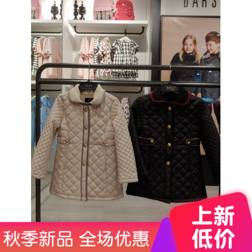 韩版女童长款棉服帽衫纳格薄棉衣秋冬棉服袄丝棉外套压格棉常规款