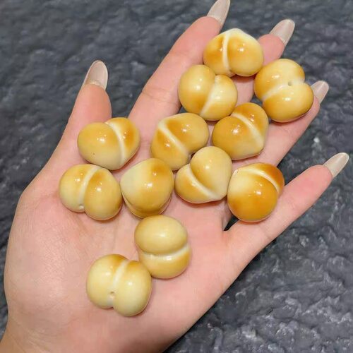 天然象牙果炭烤柯基臀屁桃通孔爱心文玩象牙果串珠手链隔珠配饰