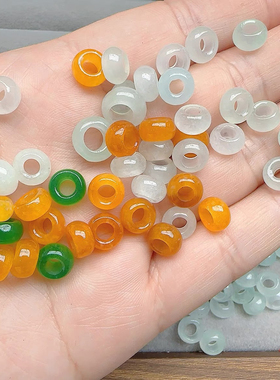 大孔冰种玉髓玉环隔珠跑环DIY手工散珠配件玉扣甜甜圈圆圈算盘