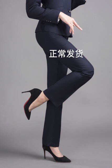 藏青制服修身职业装松紧腰女西裤