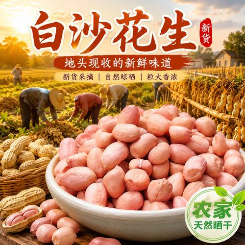 当季新货大颗粒白沙白皮花生米农家新鲜花生仁无壳精选圆粒花生米