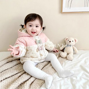 儿童冬季连帽蝴蝶结可爱洋气保暖朵朵兔女宝棉衣外出服ZY