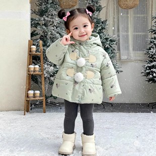 儿童女宝宝冬季2025小毛球设计连帽棉衣外出服可爱好穿保暖ZY
