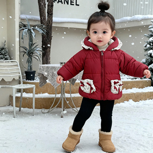 儿童冬季星星三角帽可爱洋气保暖加绒加厚女宝棉衣外出服ZY