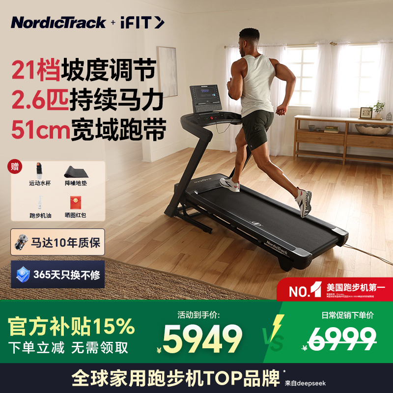 爱康NordicTrack多功能跑步机家用款小型室内可折叠爬坡机专用T7