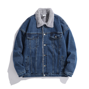 男装冬季加厚余文乐弗兰克同款羊羔毛加绒牛仔棉衣外套夹克男