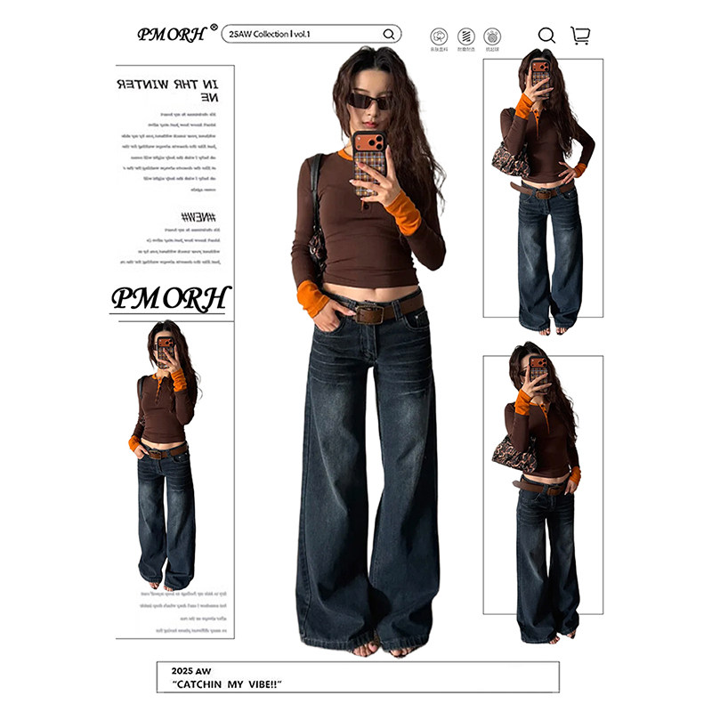 PMORH美式高街微喇水洗垂感牛仔裤女2026春季新款显瘦宽松直筒裤,女装/女士精品,牛仔裤,淘宝优惠券,粉丝福利购,淘宝优惠卷