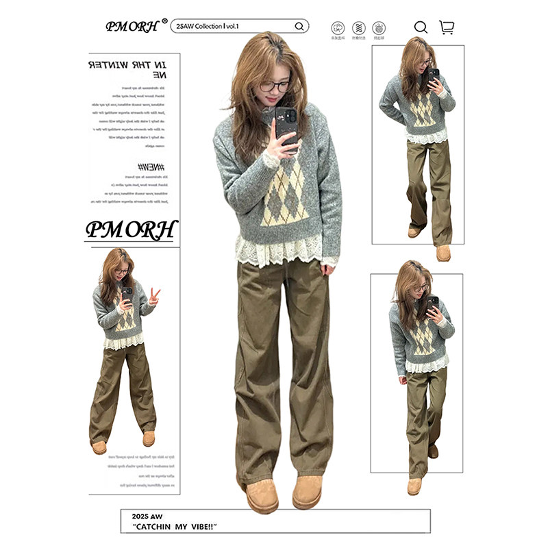 PMORH复古棕咖色做旧阔腿牛仔裤女春季2026新款设计感显瘦直筒裤,女装/女士精品,牛仔裤,淘宝优惠券,粉丝福利购,淘宝优惠卷