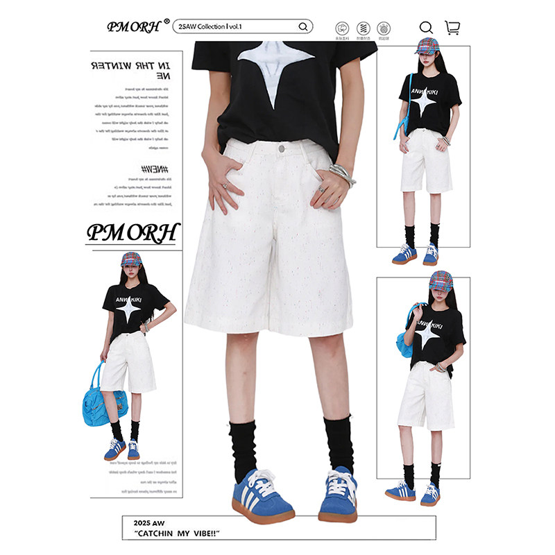 PMORH白色高级感复古通勤牛仔短裤女秋冬新款小众显瘦高腰五分裤,女装/女士精品,牛仔裤,淘宝优惠券,粉丝福利购,淘宝优惠卷