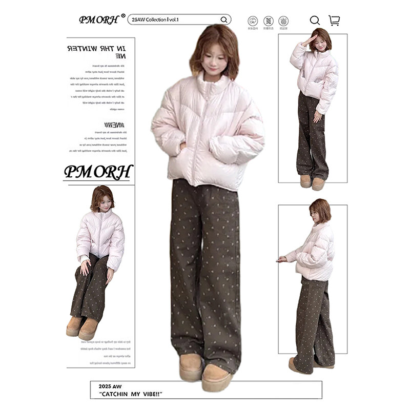 PMORH复古可可棕水洗做旧碎花牛仔裤女冬季新款高个子显瘦阔腿裤,女装/女士精品,牛仔裤,淘宝优惠券,粉丝福利购,淘宝优惠卷