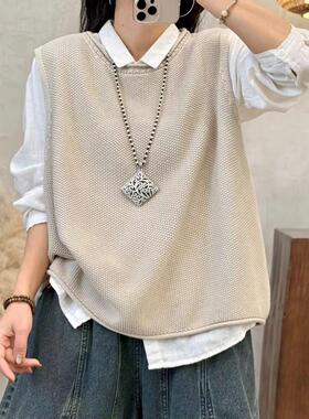 2026春季新款圆领套头棉线针织马甲女休闲百搭叠穿外搭上衣5188
