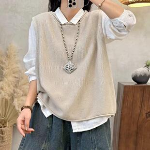 2026春季新款圆领套头棉线针织马甲女休闲百搭叠穿外搭上衣5188