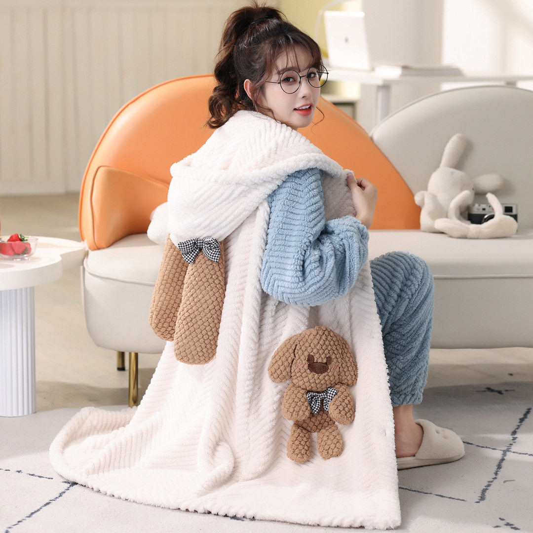 睡袍女冬季加厚珊瑚绒睡衣甜美可爱浴袍长款法兰绒春秋冬款家居服