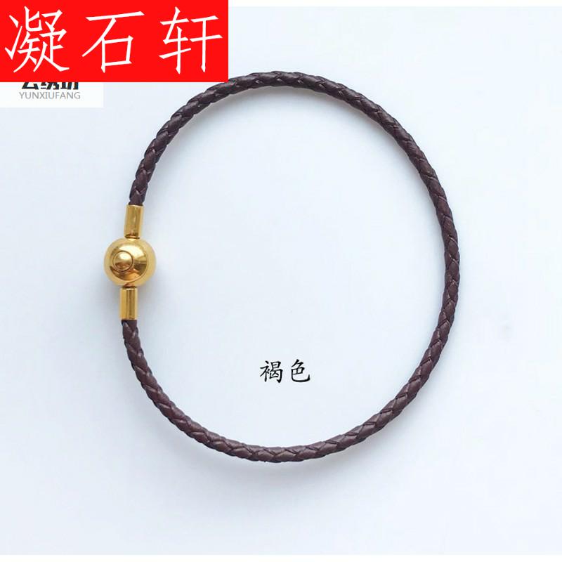细款女款手绳周大福黄金小孔皮绳