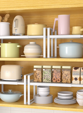 厨房置物架橱柜锅具微波炉台面收纳架柜子可伸缩隔板下水槽分层板