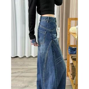 美式复古弯刀阔腿牛仔裤女2025秋季新款高腰宽松显瘦直筒镰刀裤子