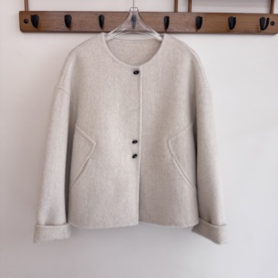 极简风高级感双面羊绒大衣女短款小个子小香风羊毛呢外套秋冬新款