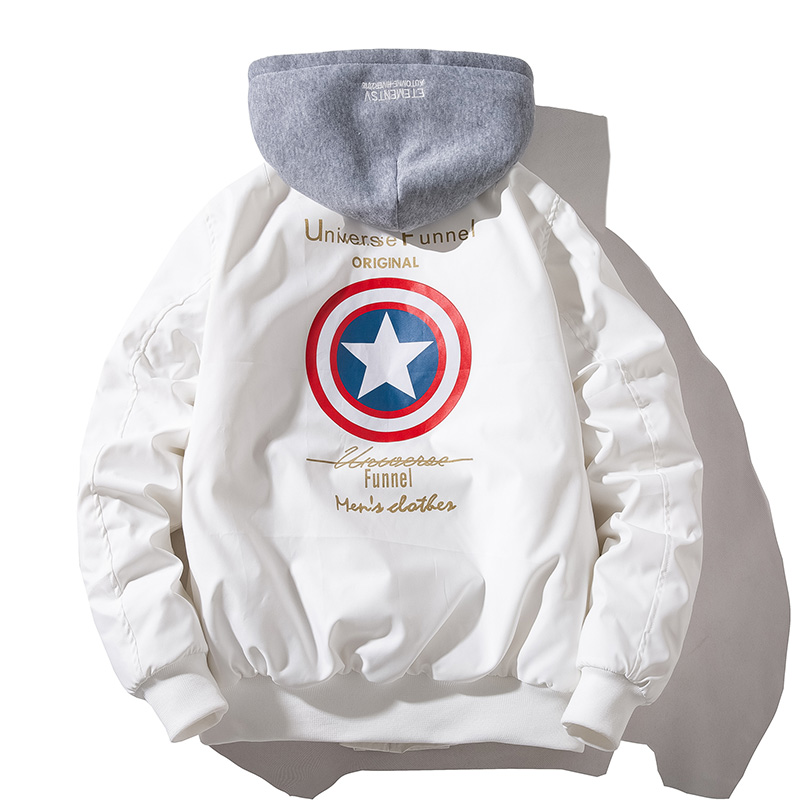 春秋冬百搭风加厚白色飞行员夹克