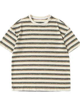 Pureピュア 23AW 日系绿色条纹polo衫T恤男士复古休闲ins潮流上衣