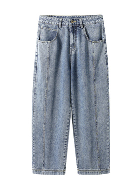 Pureピュア  宽松阔腿直筒 经典丹宁水洗牛仔裤男 蓝色春款