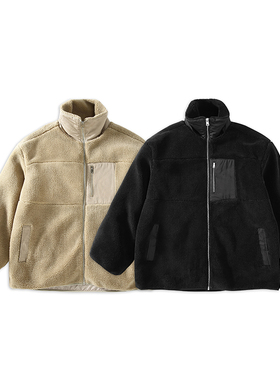 Pureピュア 日系纯色 羊羔绒宽松加厚外套立领情侣款冬季