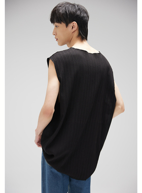 SEMINPURE 侧缝拼接背心男 小众高级感 自然褶皱肌理 黑色无袖T恤