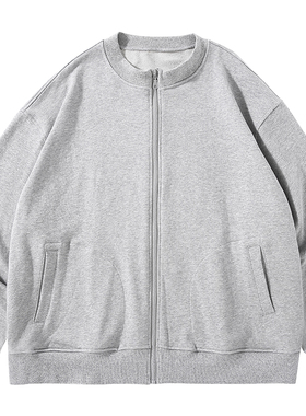 Pureピュア 2021秋装宽松拉链夹克男新疆棉圆领纯色纯棉外套