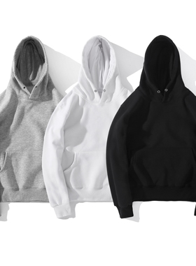 Pureピュア 日系纯色纯棉毛圈帽衫套头卫衣男连帽 黑 白 灰春装