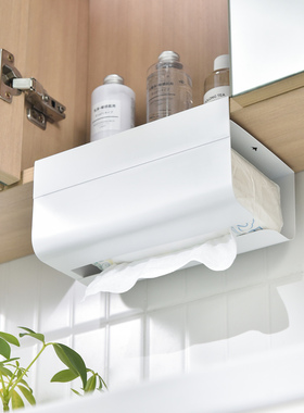 卫生间免打孔抽纸盒镜柜下悬挂式放纸巾收纳家用山姆洗脸巾置物架