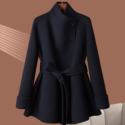 深灰色双面羊绒大衣女中长款