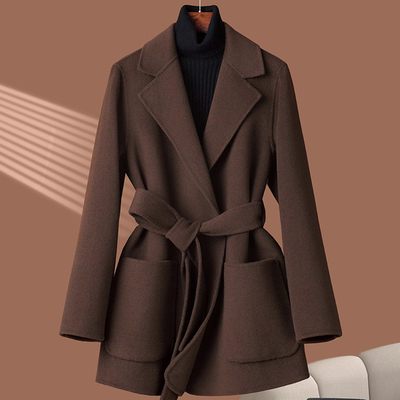 小个子双面羊绒大衣中长款