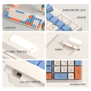 狼途GK102三模机械热拔插键盘鼠标套装 无线蓝牙电脑游戏办公键鼠