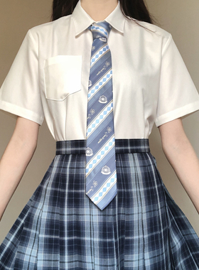 刺篇原创 jk制服日系角襟丸襟短袖衬衫基础款黑白尖领圆领衬衫女