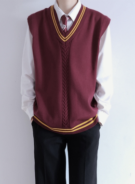 【刺篇】原创JKDK制服正版学院风深洋红色背心男女针织毛衣马甲