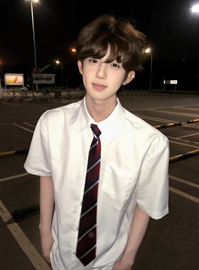 【刺篇】DK制服纯色基础款黑白色衬衣男生学院风短袖衬衫毕业班服