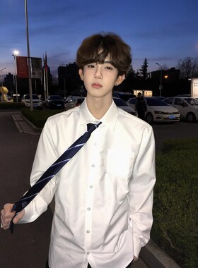 【刺篇】dk制服日系基础款纯色男长袖衬衫黑白学院风上衣学生衬衣