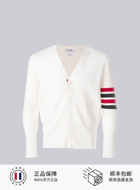 TB开衫青春流行白色v领棉质新款四条杠羊毛宽松外套TB&IIII布朗