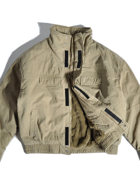 重磅加绒美式复古巴恩风宽松廓形棉衣夹克底特律工装棉服猎装外套