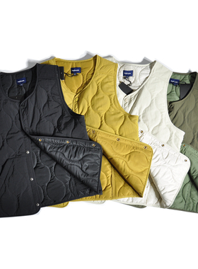 山系户外大口袋轻薄款无领绗缝棉马甲日系叠穿保暖棉背心休闲外套