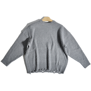 文艺痞帅松弛老钱风破洞提花针织衫 复古休闲慵懒宽松廓形毛衣 美式