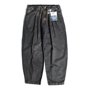 宽松直筒休闲萝卜灯笼裤 日系复古CityBoy港风锥形阔腿工装 牛仔裤