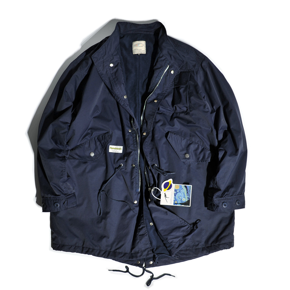 美式复古工装m51鱼尾中长款风衣加绒保暖外套立领派克大衣棉服男