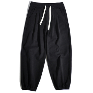 宽松直筒阔腿锥形休闲裤 简约百搭重磅日系复古双褶廓形束脚工装 裤