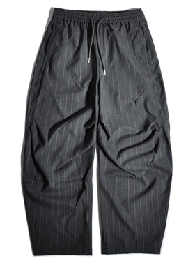 日系老钱风条纹西装阔腿裤CityBoy宽松垂感廓形直筒弯刀休闲裤男