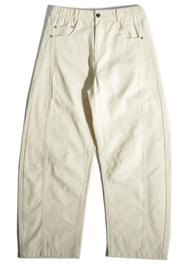 美式复古美拉德拼接弯刀阔腿工装裤日系巴恩风宽松直筒老钱休闲裤